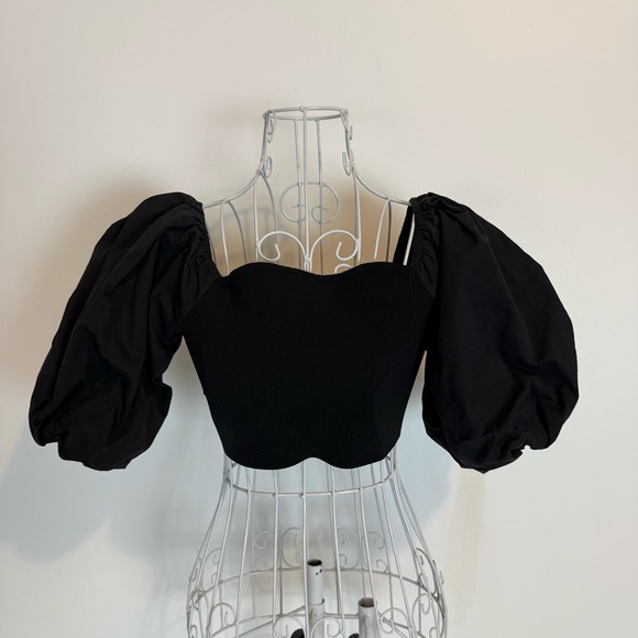 Zara heart Puff Sleeve Crop Top black viscose blend size S stretchy - Picture 1 of 7
